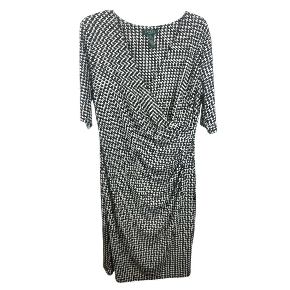 Classic Lauren Ralph Lauren Sheath Dress Women's Size 14 Black White Houndstooth